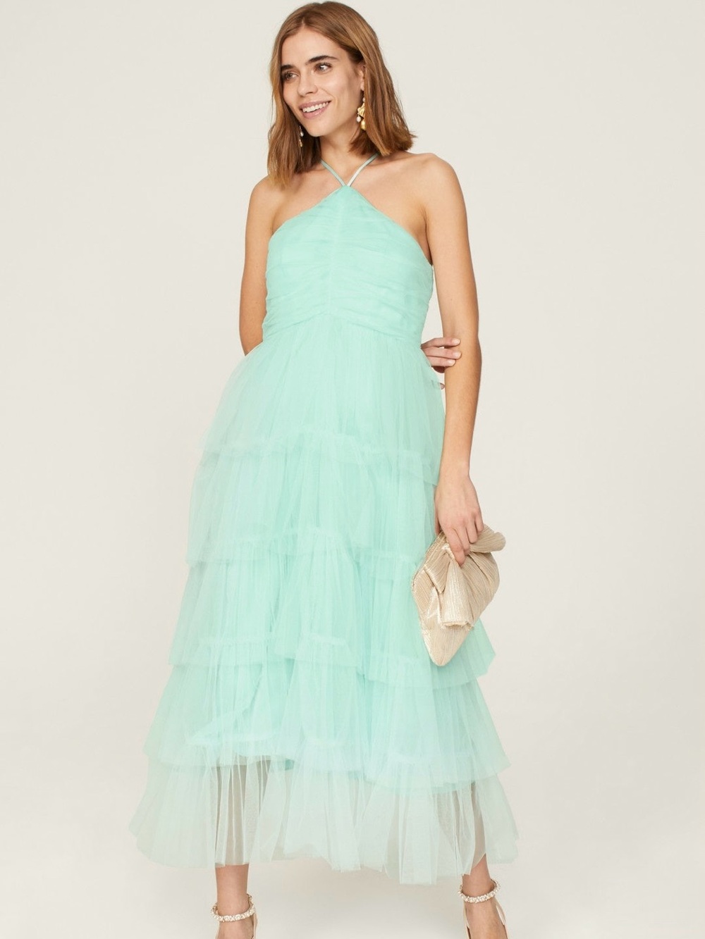 NWT Likely Turquoise Tulle Dress Tiered Halter Ruffles Mermaid Princess Size 10